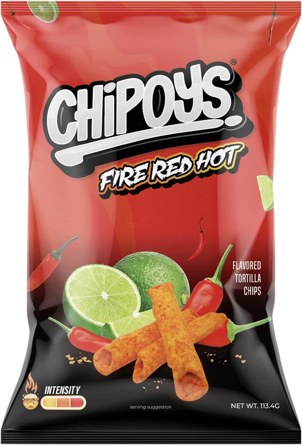 Chipoys Tortilla Chips | Fire Red Hot Flavor | Pack of 8 Global Snacks