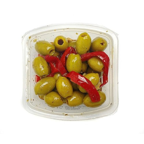 Green Pitted Olives with Red Peppers & Garlic (160g)